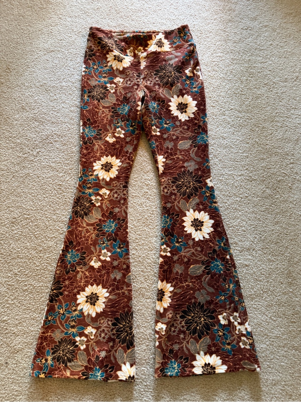 Shyanne Brown Floral Flare Jeans with Teal Accents
